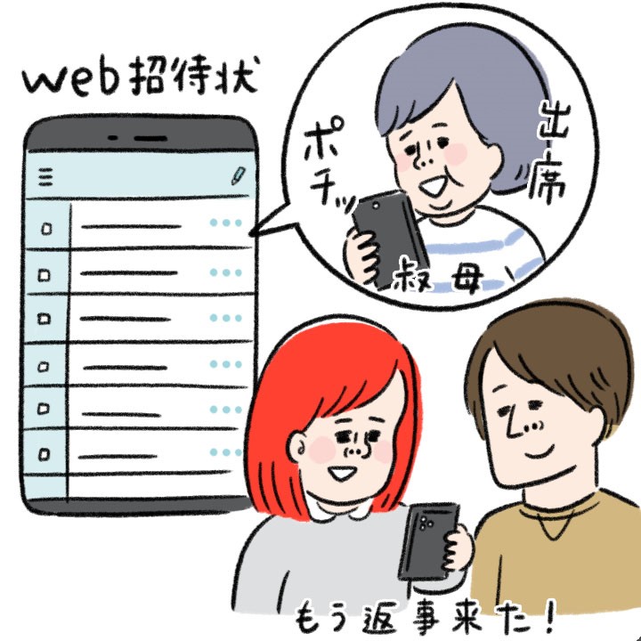 WEB招待状でカジュアルに連絡しているカップル