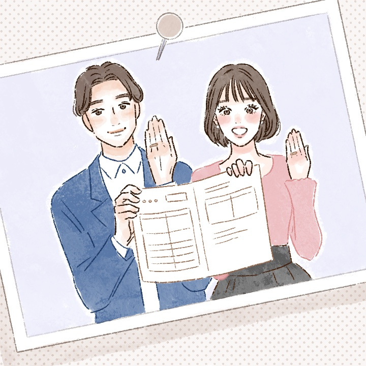 婚姻届提出のタイミングで指輪をつけるシーン