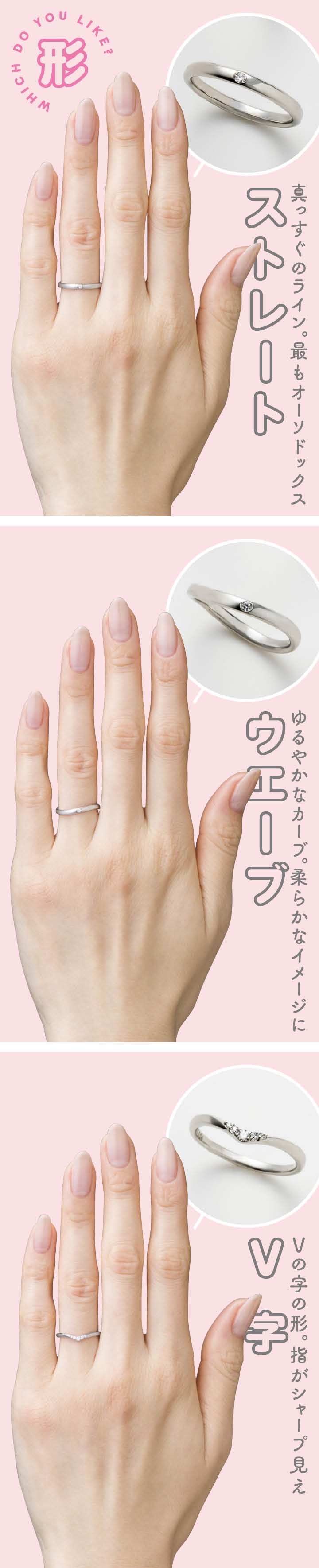 結婚指輪の形で比較　ストレートウェーブV字