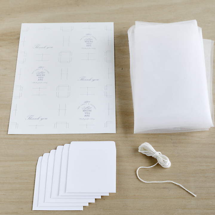 ソフトチュール、A4用紙、封筒、白糸