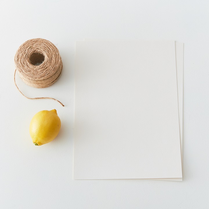 レモン、A4サイズの画用紙、麻ひも