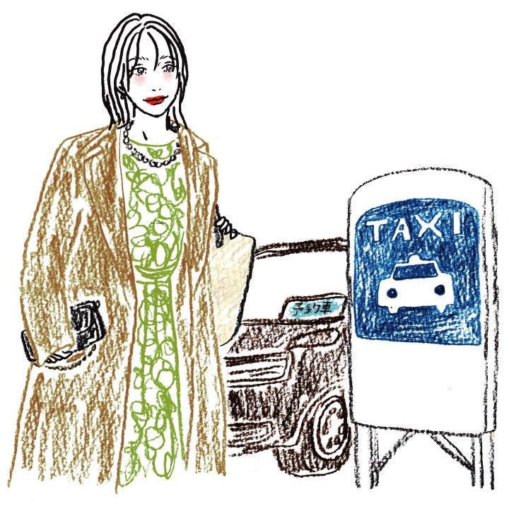 イラスト：タクシーに乗ろうとするゲスト