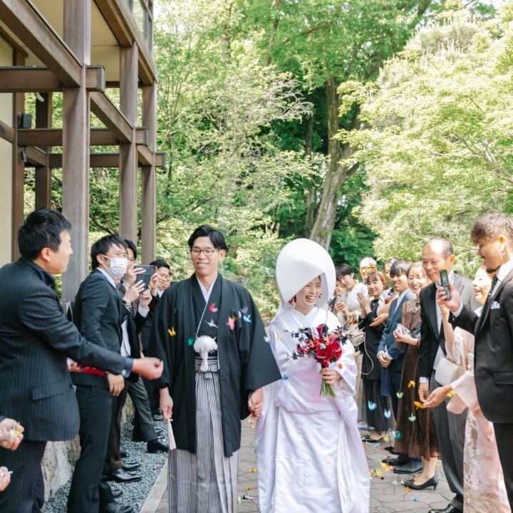 日本庭園・ガーデン　和装　白無垢