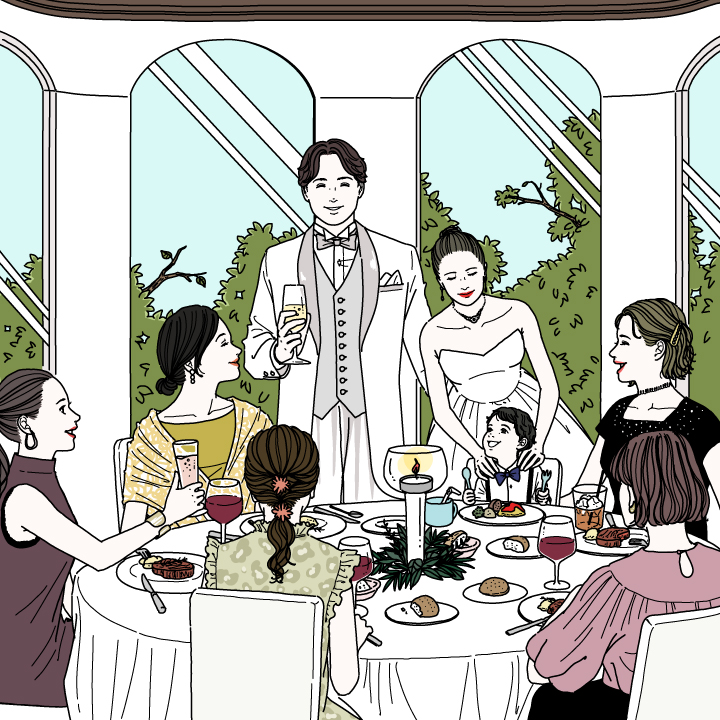 明るい日の光が差し込む、午後早い時間帯の結婚式