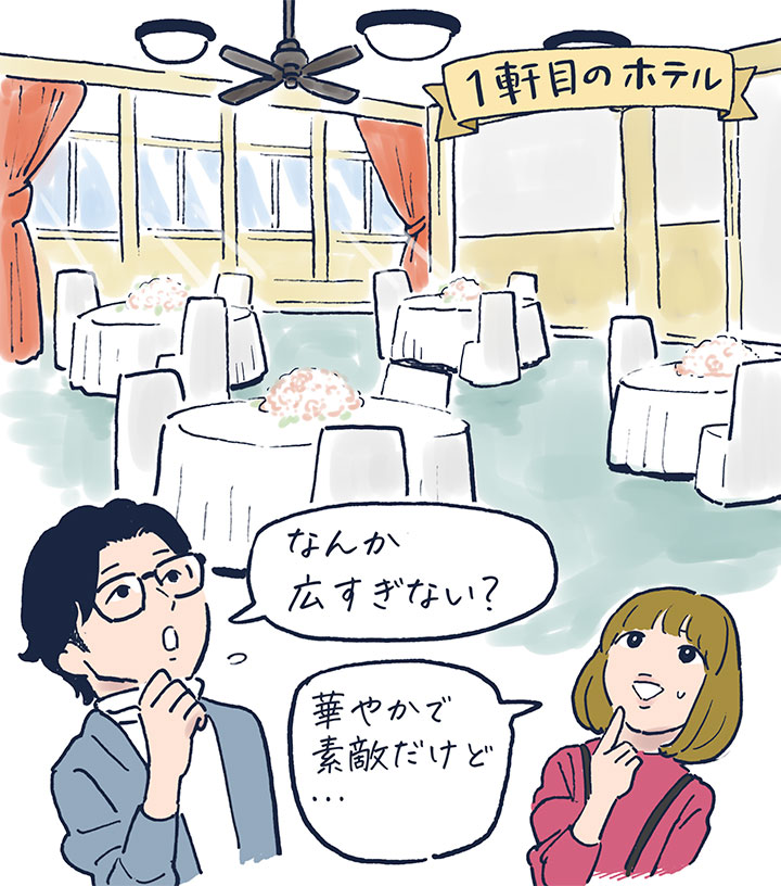 ホテルを見学に行ったが、広すぎるという印象