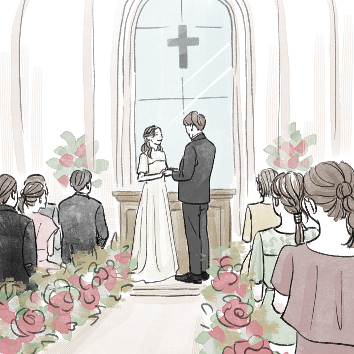 大勢に見守られて挙式