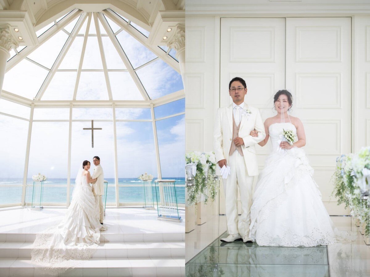 青い海と空に囲まれたチャペルにテンションUP